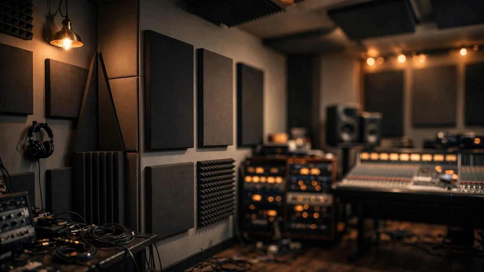 Recording studio with acoustic treatment panels
