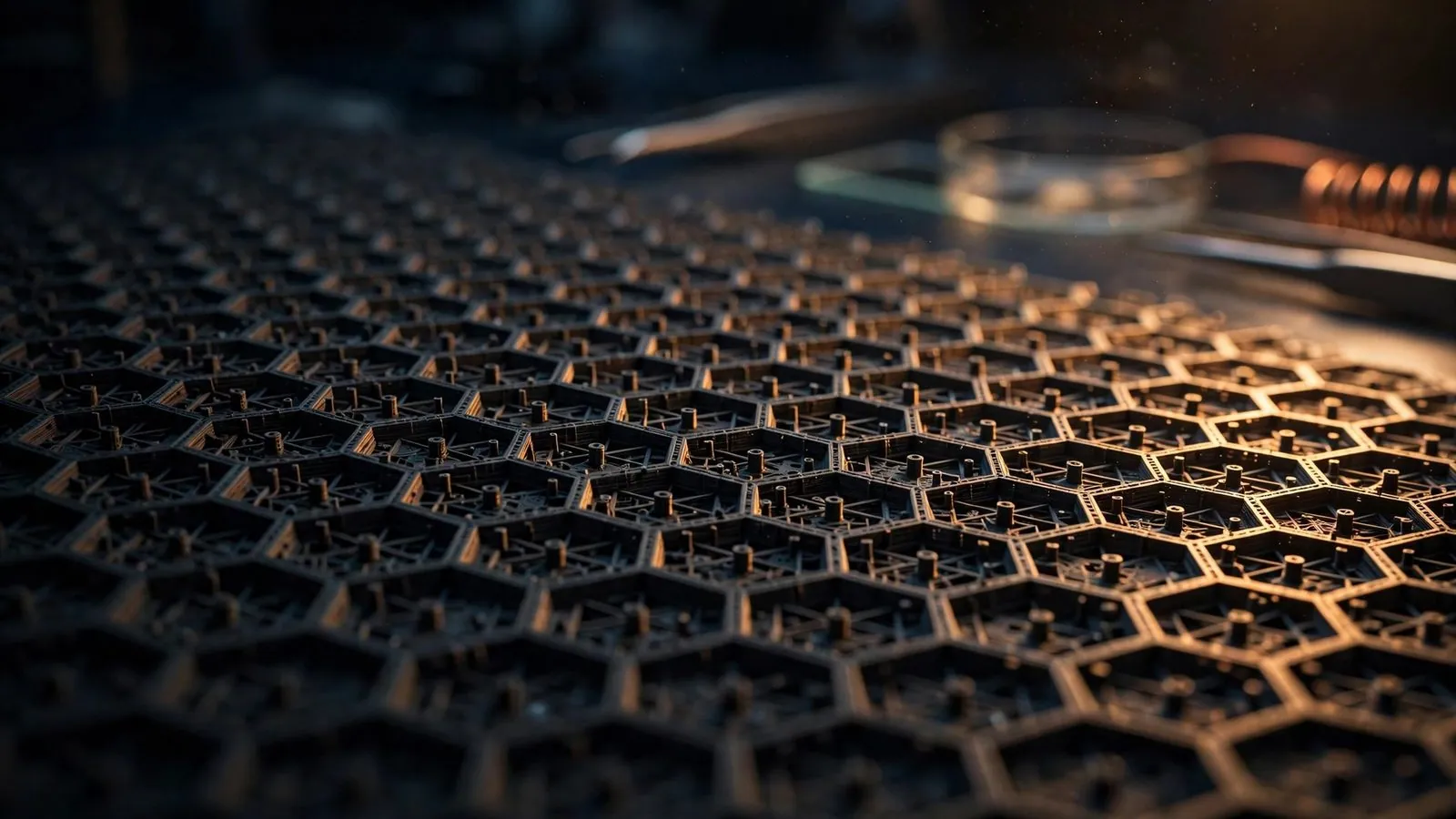 Close-up of an acoustic metamaterial surface in a lab